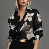 Amozae-Spring Summer Long Sleeves Loose Floral Printed Lapel Blouses 2024 New Casual Button Office Shirts For Urban Lady