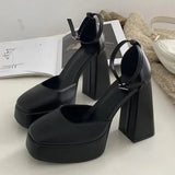 Amozae-Designer New Platform Buckle Women's Mary Jane Shoes Simple Soft Sole Casual 12cm High Heels Women Fashion Leather Ladies Shoes