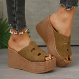 Amozae-Fashion Hollow Out Wedge Heel Sandals Women Peep Toe Chunky Platform Sandals Woman Summer Anti Slip Thick Bottom Beach Slippers