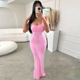 Amozae-Christmas Party Dresses Backless Pink Pleat Dress Sexy Club Party Bodycon Fashion Evening Dresses Women 2024 Summer Clothing Elegant Luxury Maxi Dresses