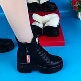 Amozae-Shoes 2025 Fashion Winter Warm Women Black Casual Shoes Plus Velvet All-Match Sneakers Thick-Soled Cotton Fats Zapatillas Mujer