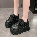 Amozae-Casual Chic Platform Breathable Sneakers Lace-up Comfortable Anti Slip Thick Bottom Womens Running Shoes Black White