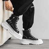 Amozae-Black High Top Men Casual Sneakers Streetwear Chunky Shoes Men Platform Ankle Boots Canvas Designer Shoes Men zapatillas hombre