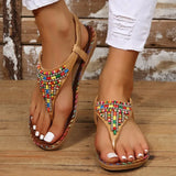 Amozae-Bohemian Style Flat Sandals for Women Summer 2023 Clip Toe Gladiator Sandals Woman Plus Size Soft Bottom Beach Shoes Flip Flops