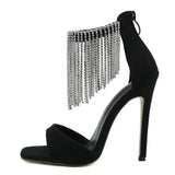 Amozae-Summer Crystal Fringe Peep Toe Woman Sandals Fashion Design Zipper Thin High Heels Banquet Stripper Shoes