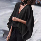 Amozae-Women Fashion Casual Solid Color Deep V-Neck Blouses 2024 New Spring Summer Batwing Sleeves Loose Shirts Tops