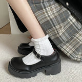 Amozae-Platform Heels Mary Jane Shoes Simple Lolita Black Platform Heeled Shoes Student College Sweet Medium Heel Women Single Shoes