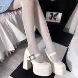 Amozae-Super High Heel Shoes New Round Head Shallow Mouth Metal Buckle Thick Heel Waterproof Platform Mary Jane Women's Shoes