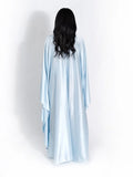 Amozae Satin Cloak Long Sleeve Loose Kaftan For Women 2024 New Fashion O Neck Long Dress Ladies