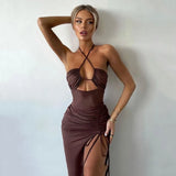 Amozae-Sleeveless Sexy Dress Women Clothing Backless Hollow Out Slim Party Dresses Fashion Casual Summer Bodycon Elegant Split Dress