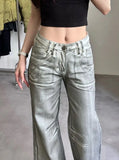 Amozae-Jeans Silver White Dirty Fit Leg Low Women Baggy American Vintage Wide Waist Jeans Y2k Style Destroy Wash 2024 New Denim Pants