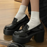 Amozae- Chunky High Heels Pumps for Women 2025 Spring Patent Leather Platform Loafers Woman Black Thick Heeled Jk Lolita Shoes
