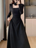 Amozae-Christmas Outfit New Year's Eve Dress party look inspos Elegant Chic Women Fashion Black Dress Vintage Casual A-Line Solid Party Birthday Prom Dresses Female Spring Clothes Robe Mujers