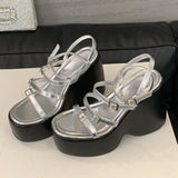 Amozae- Sexy Chunky Platform Narrow Band Sandals Women High Heels Shoes Design Style Buckle Strap Sandalias De Mujer