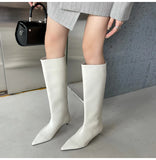 Amozae Autumn Winter Cosy Pointed Toe Woman Knee-High Boots Slip-On Low Thin Heels Cowboy Ladies Shoes Botas De Mujer