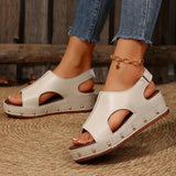 Amozae-Women Comfort Wedges Sandals Peep Toe Med Heel Platform Sandalias Mujer 2025 Rivet Thick Sole PU Leather Summer Shoes for Women