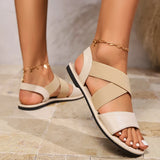 Amozae-Women's Cross Elastic Band Flat Sandals Casual Comfortable Summer Shoes Women Lightweight Non Slip Black Beach Sandalias Mujer