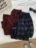 Amozae-Autumn Casual Outfits Amozae-Plaid Pants For Women Slimming High Waisted Straight Floor Length Wide Leg Woolen Pant