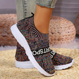 AMOZAE- - Striped Knitted Platform Sneakers Lightweight Shoes