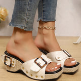 Amozae-2025 New Metal Buckle Wedge Sandals for Women Fashion Rivet Decor Platform Slippers Woman Summer Thick Sole Roman Sandals Ladies