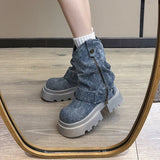 Amozae-Chunky Women Blue Denim Short Boots Fashion Slip On Ankle Booties Autumn Winter Female Platform Heel Shoes