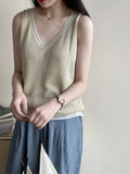 Amozae-Spring Summer Casual Outfits Fake Two-piece Knit Tank Tops For Women, 25 Summer V-neck Shoulder Top