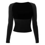 Amozae-Backless Sexy Black T-shirts Women Autumn Long Sleeves Crop Top Casual Streetwear Bodycon Fashion Solid Basic T-shirts Female