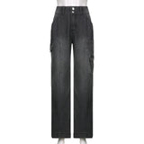 Amozae-Fall Outfits Streetwear y2k 90s Fashion Gothic New Street High Waist Straight Leg Casual Jeans with Irregular Pockets Work Clothes Floor Towers  Dad's Pants