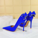 BIGTREE Sexy Fashion Party Pumps Wedding Elegant Women's Heels Shallow Mouth Pointed Side Rhinestone Butterfly-Knot Single Shoes