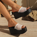 Amozae-2025 Summer Hollow Out Mesh Wedge Sandals Women Peep Toe Chunky Platform Slippers Woman Non Slip Thick Bottom Outdoor Slides
