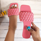 AMOZAE- - Plus Size Weaving Flat Slippers Summer Beach Flip Flops