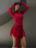 Amozae-hoco dresses -Fashion Chic See-through Long Sleeve Bandage Short Dress Streetwear Y2K Women's Tie Knot Folds Irregular Mini Party Club Dresses