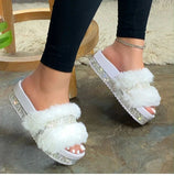 Amozae-Fur Slippers Women 2025 Fashion Summer Fur Slides For Woman Rhinestone Sandals Fluffy Female Shoes Glitter Indoor Diamond Shoes