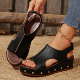 Amozae-Women Comfort Wedges Sandals Peep Toe Med Heel Platform Sandalias Mujer 2025 Rivet Thick Sole PU Leather Summer Shoes for Women