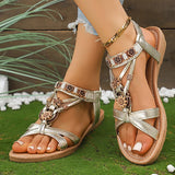 Amozae-Bohemian Flower Bead Flat Sandals Women Summer Non Slip Outdoor Beach Shoes Woman Fashion Slip On Vacation Sandalias Mujer 2025