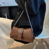 Amozae-Solid color Women Chain Shoulder Side Bag Small PU Leather Handbag And Wallet Vintage Luxury Brand Lady Flap Crossbody Sling Bag