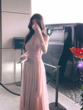 Amozae-Christmas Party Dresses Elegant Wedding Evening Party Midi Dresses for Women 2024 Summer New Spliced Mesh French Sexy Sleeveless Pink Female Clothing