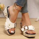 Amozae-2025 New Metal Buckle Wedge Sandals for Women Fashion Rivet Decor Platform Slippers Woman Summer Thick Sole Roman Sandals Ladies