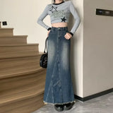 Amozae-High-waisted Design Sensibility Fish Tail Skirt Women's Spring/autumn 2024 New Style Side Slit Denim Mini Skirt