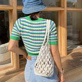 Amozae-Summer Beach Bag For Women Mesh Rope Knitted Bucket Shoulder Bags  Reticulate Hollow Travel Shopper Totes Ladies Fashion Handbag