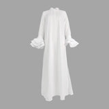 Amozae-Modigirl 2024 New Women‘s Autumn Dresses A-Line Flared Sleeves Split-Joint Split-Side Lapel Long Dress Clothing for Female