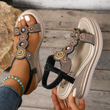 Amozae-Pearl Crystal Decor Wedge Sandals for Women Bohamian Style Chunky Platform Sandalias Mujer Summer 2025 Thick Bottom Beach Shoes