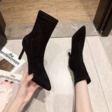 Amozae-2024 Luxury Women Beige Black Sock Boots Stiletto Thin High Heels Elastic knitting Boots Winter Stretch Fabric Boots Plus Size