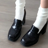Amozae-College Style Women Loafer Shoes Fashion Shallow Slip On Vintage Female Elegant Thick Heel Commuting Shoes