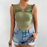 Amozae-Women Sexy Tank Top with Metal Ring Ruched Slim Halter Backless Bandage Camis Tube Top Female Sleeveless Cropped Vest