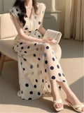 Amozae-Christmas Outfit New Year's Eve Dress party look inspos Fashion New Women Vintage Polka Dot Midi Dress Sleeveless Casual A-Line Party Prom Chic Vestidos Female Elegant Long Robe Mujers