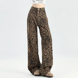 Amozae-Woman High Waist Straight Leg Jeans Female High Street Aesthetic Wide Leg Pants Lady Y2k 2000s Leopard Denim Stacked Trousers