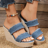 AMOZAE- - Summer Women's Denim Wedge High Heel Sandals