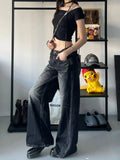 Amozae-Fall Outfits Streetwear y2k 90s Fashion Gothic  Grunge Y2k Black Jeans Women Baggy Vintage High Street Oversized Denim Trousers Gothic Gyaru 2000s Acubi Fashion Jeans