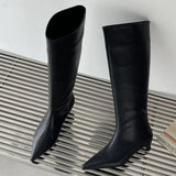 Amozae Autumn Winter Cosy Pointed Toe Woman Knee-High Boots Slip-On Low Thin Heels Cowboy Ladies Shoes Botas De Mujer